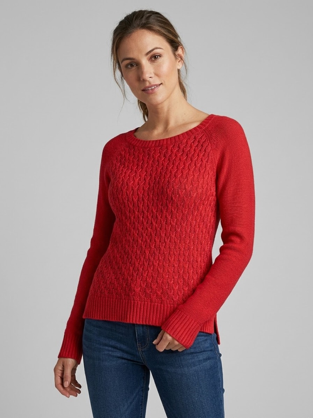 Aéropostale Cable Knit Raglan Long Sleeve Scoop Neck Sweater High Low Hem